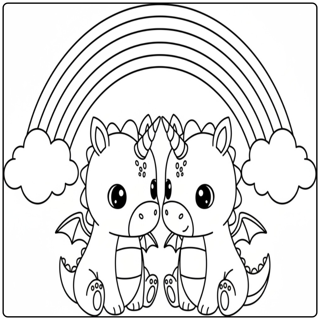 Adorables jumeaux pour un coloriage dragon licorne magique