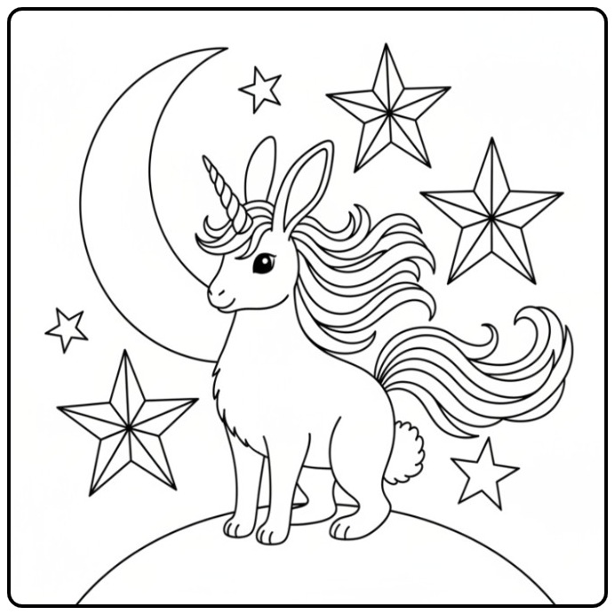 Dessin simple d'un fantastique coloriage lapin licorne.