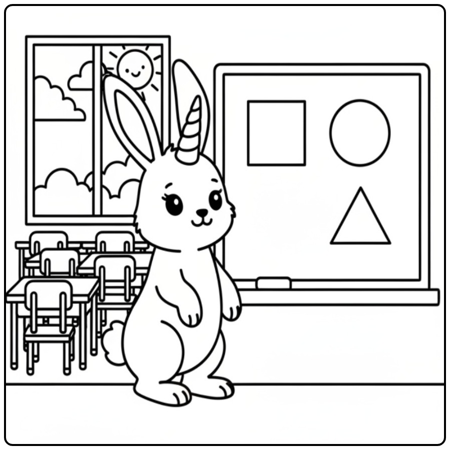 Adorable coloriage lapin licorne enseignant les formes à l'école.