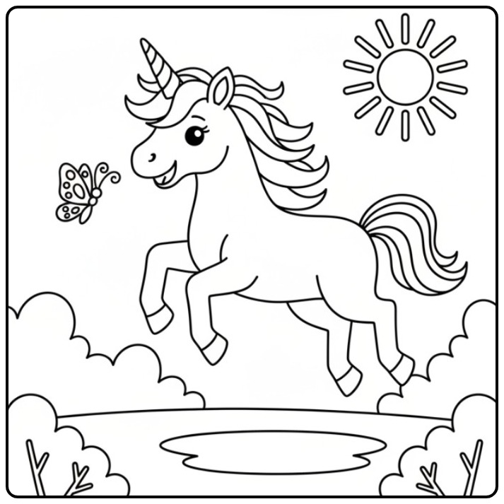 Joyeuse créature fantastique, un coloriage licorne papillon.