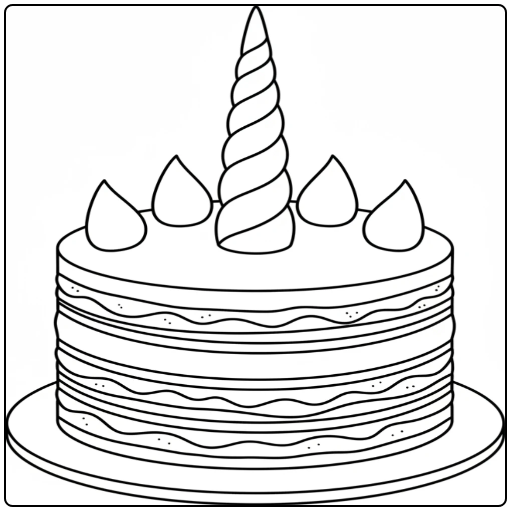 Dessin de medovik à étages pour un coloriage gateau licorne.