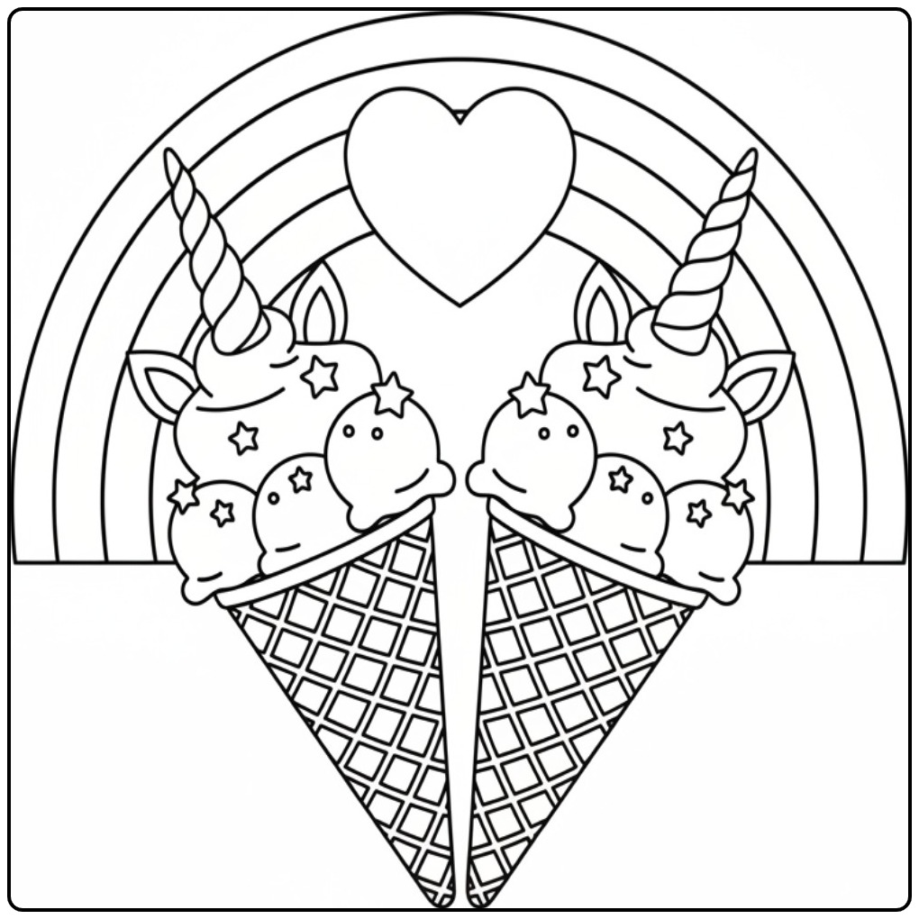 Deux cornets de crème glacée pour un joli coloriage glace licorne.