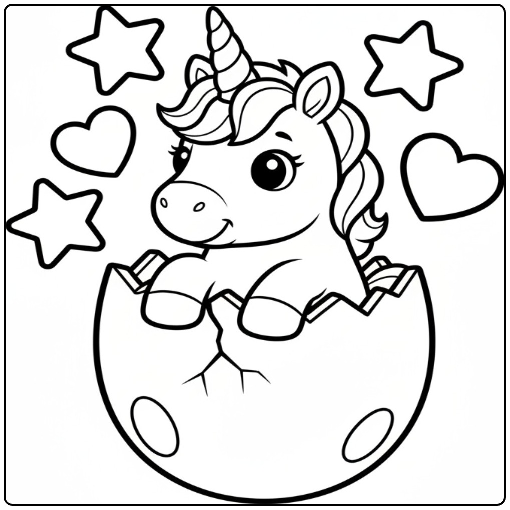 coloriage licorne paques, bébé licorne sortant d'un œuf