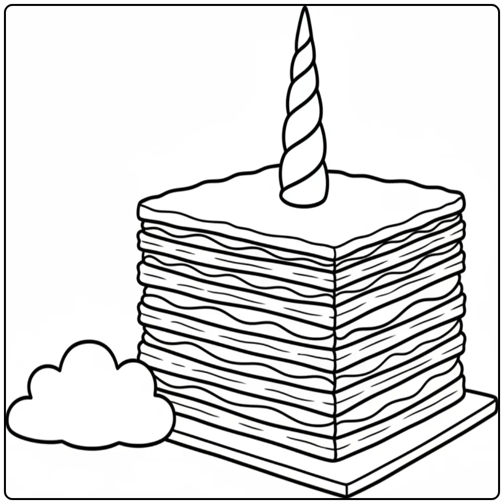 Un joli coloriage gateau licorne style mille-feuille simple.