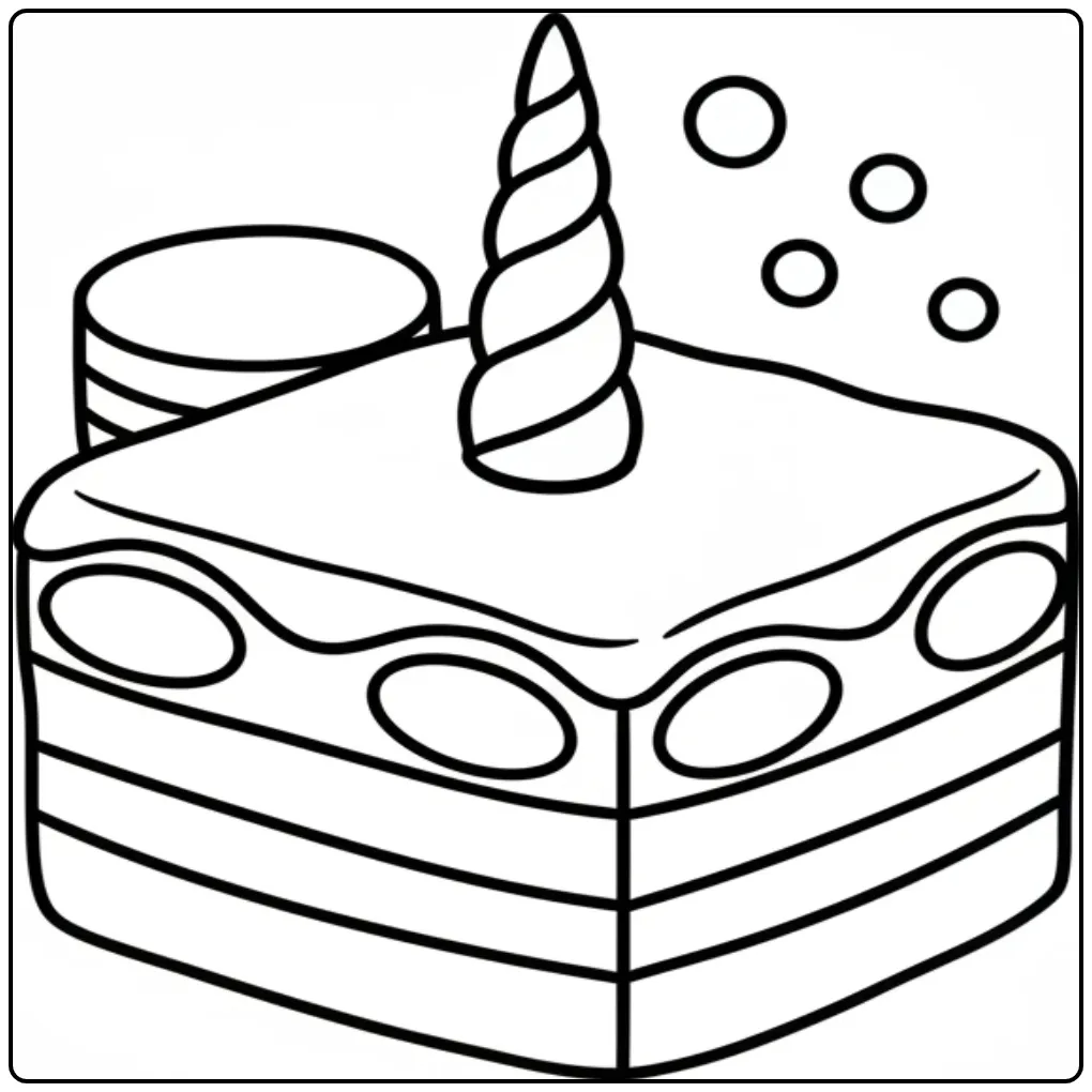 Dessin d'un tiramisu à étages, un coloriage gateau licorne.