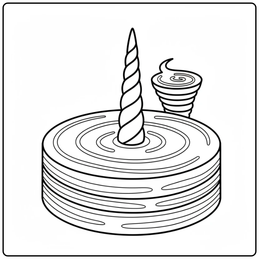 Un magnifique coloriage gateau licorne rond avec une corne magique.