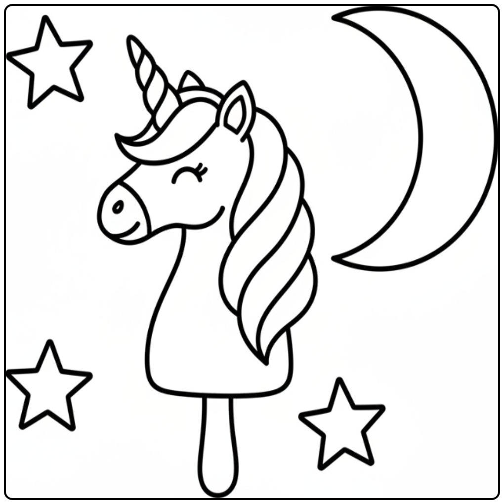 Dessin à imprimer d'un fantastique coloriage glace licorne.